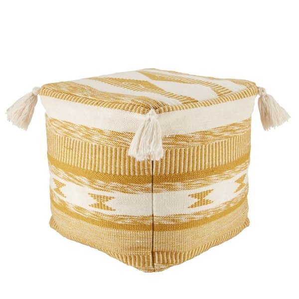 Jaipur Living Tedik Indoor & Outdoor Tribal Gold & White Cube Pouf POF100498